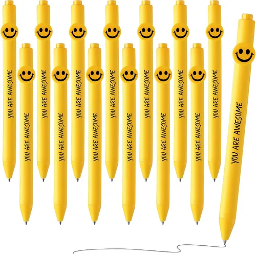 Vista 12 de Fuutreo 50 bolígrafos divertidos, regalos de agradecimiento a los empleados, cara sonriente, compañeros de trabajo, citas motivacionales, bolígrafos