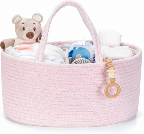 Vista 10 de Diaper Caddy Organizer, Empty Gift Basket with Gift Wrap for Newborn Essentials, Baby Storage Basket, Stylish Gift Bag for Baby Shower, Boys and