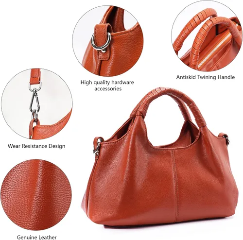 Vista 3 de Bolso con asa superior, bolsos y bolsos de cuero genuino para mujer, bolsos cruzados Hobo, bolsos de cuero para mujer