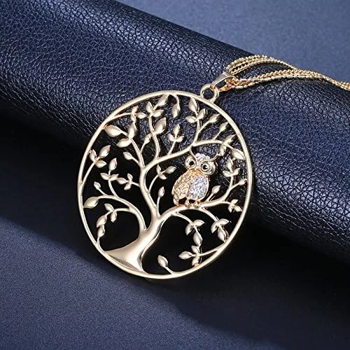 Vista 5 de Ouran - Collar para mujer, diseño de árbol de la vida con búho