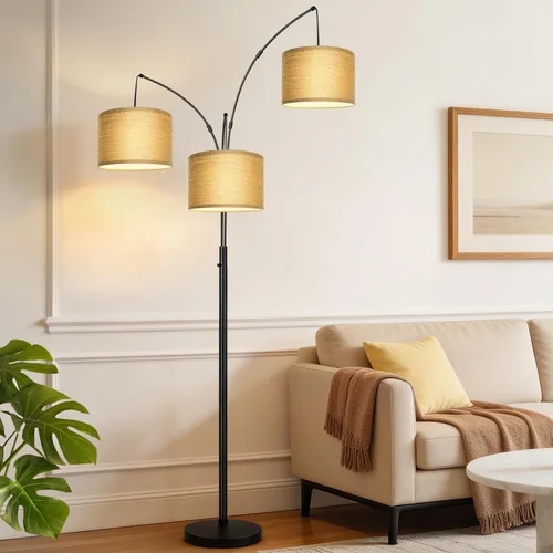 Vista 9 de Lámpara de pie regulable: 3 luces de arco para sala de estar, lámpara de pie alta moderna de 1000 lm con pantallas blancas y base pesada, lámpara