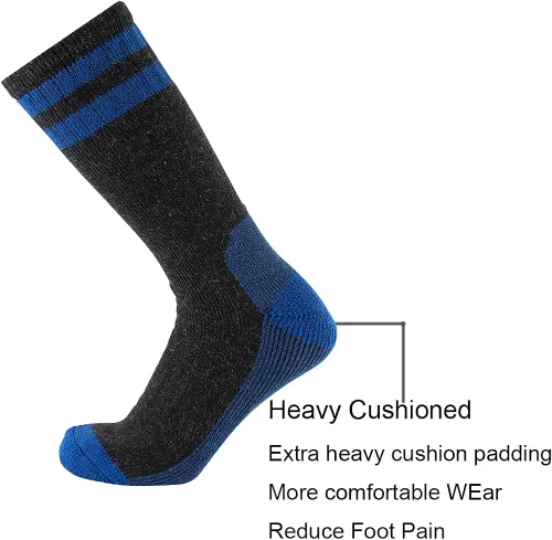 Vista 3 de CEREBRO Calcetines de lana merino para hombre, calcetines acolchados a media pantorrilla, que absorben la humedad, calcetines de senderismo