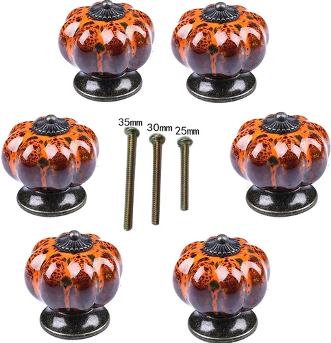 Vista 2 de Juego de 6 pomos de cerámica con pomos coloridos y asas de calabaza para armarios, armarios de cocina y baño, persianas (azul leopardo)