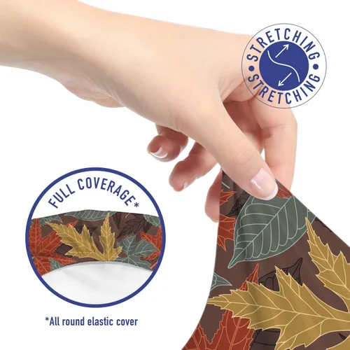 Vista 5 de Lunarable Fall Leaves Office Chair Slipcover, Large Leaf Silhouettes in Earth Tones, Protective Stretch Decorative Fabric Cover, Paprika Multicolor