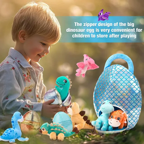 Vista 6 de Zhanmai Juego de 11 Piezas de Animales de Peluche de Dinosaurio de Pascua Pequeños Juguetes de Peluche de Dino y Conjunto de Bolsa de Huevo Lindos