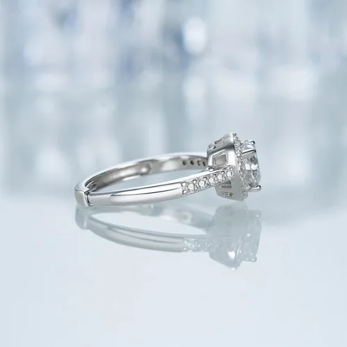 Vista 5 de Atylyk Anillo de compromiso ajustable de moissanita de 1 quilate de plata de ley 925, anillos solitarios para mujer