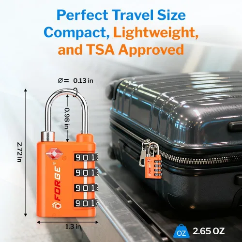 Vista 5 de Forge Doble apertura cerradura de llave o combinación, cerradura aprobada por la TSA para equipaje, estuche pelícano, viajes, gimnasio, escuela