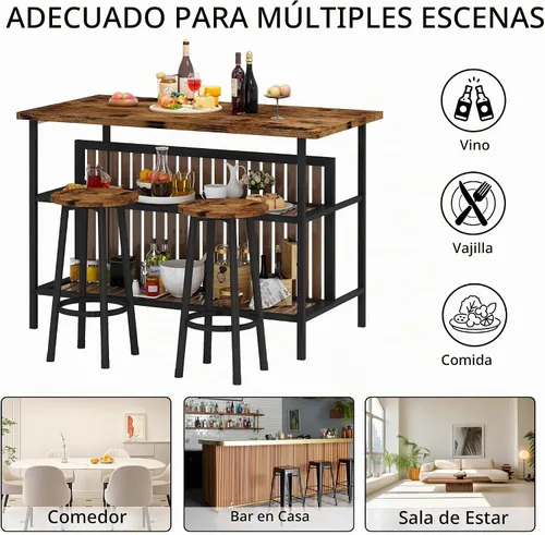 Vista 7 de Recaceik Juego de pub de 3 piezas, 2 taburetes de bar rectangulares, juego de 2 mesas de comedor de madera, mesa moderna de altura de mostrador
