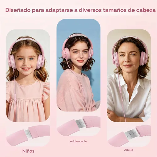 Vista 3 de Auriculares con cable con micrófono, auriculares de 0.1 in con control de Rosa