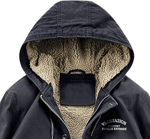 Vista 3 de Chaqueta de invierno para hombre con forro polar de sherpa, ligera, con capucha, resistente al viento