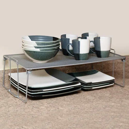 Vista 3 de YBM HOME Estante apilable de almacenamiento para cocina, baño y oficina, organizador de acero inoxidable de alambre de malla plateada con patas
