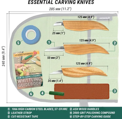 Vista 5 de BeaverCraft Kit de cuchillos de tallado de madera S15 para principiantes, niños, juego de herramientas de tallado de madera con cuchillo de virutas
