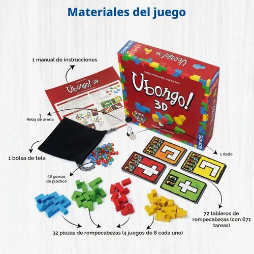 Vista 4 de Ubongo 3D Juego de rompecabezas geométrico con bloques tridimensionales Juego divertido para la familia Altamente rejugable Componentes