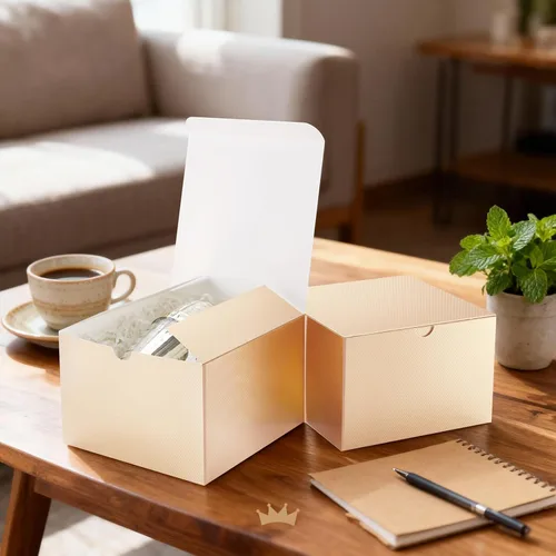 Vista 6 de PACKQUEEN Cajas de regalo de Navidad color dorado champán, paquete de 10 unidades de 6 x 6 x 4 pulgadas, cajas de regalo pequeñas con tapas, cajas