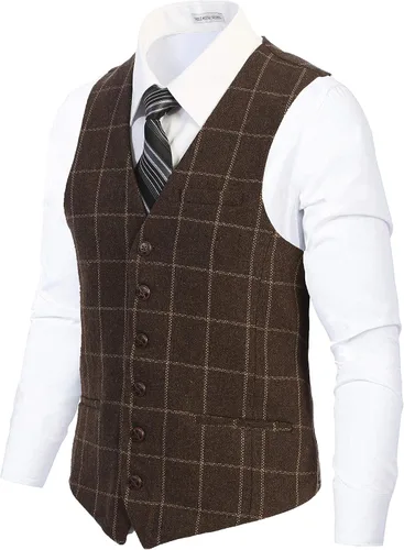 Vista 33 de Gioberti Chaleco de tweed formal de 6 botones para hombres