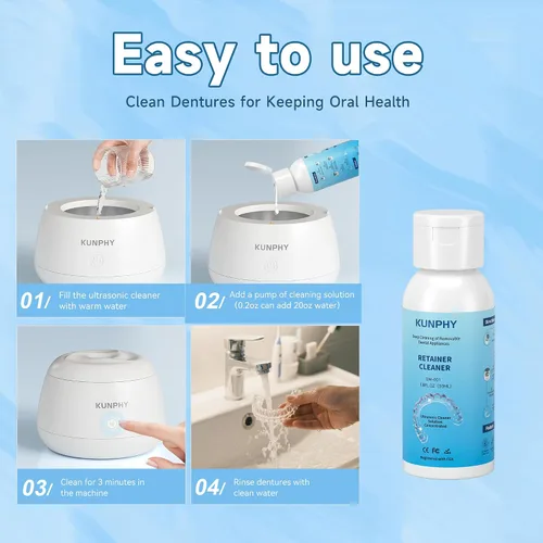 Vista 6 de Solución de limpiador ultrasónico para limpiador ultrasónico de dentaduras: limpieza profesional de retenedores, alineadores invisibles, protectores