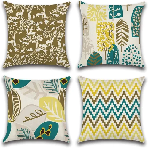 Vista 13 de Juego de 4 fundas de almohada de 18 x 18 pulgadas, modernas fundas de almohada para sofá, decoración para el hogar, exterior, tela de lino Estilo 1