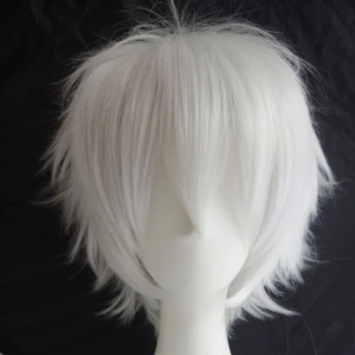 Vista 2 de Peluca de pelo completo unisex suave abultada lisa para cosplay, disfraz de anime, Blanco