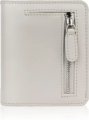 Vista 27 de Funtor Cartera de cuero para mujer, pequeña y compacta, con bolsillo doble, bloqueo RFID, para mujer
