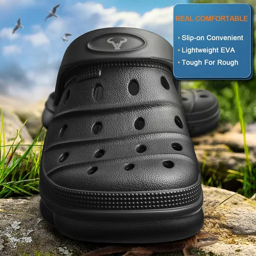 Vista 4 de KEMISANT Zuecos para hombre, unisex, sin cordones, para jardín, zapatos limpiadores, zapatos de trabajo en casa, acolchados, de apoyo