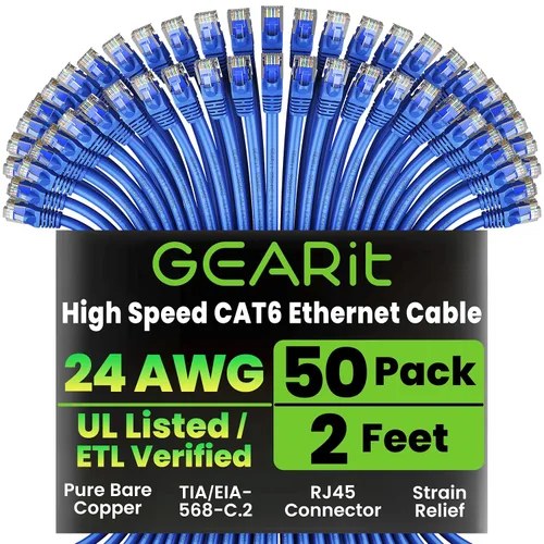 Vista 19 de GEARit Paquete de 50 cables Ethernet Cat6 de 0.5 pies Cable de conexión de red RJ45, conectores chapados en oro sin enganches de 10 Gbps, cable