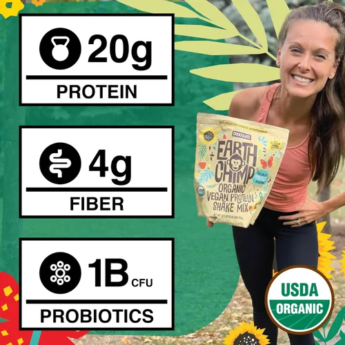 Vista 4 de EarthChimp Proteína Vegana Orgánica en Polvo - con Probióticos - Sin OMG, Sin Lácteos, Sin Suero, Proteína en Polvo a Base de Plantas para Mujeres