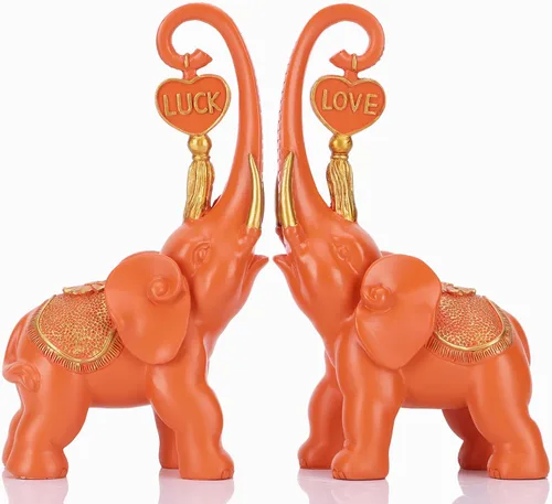 Vista 8 de DOVDOV Juego de 2 piezas de estatua de elefante azul, escultura de elefante de amor, elefante azul para decoración del hogar, estantería de oficina