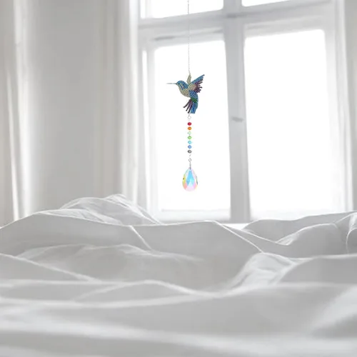 Vista 3 de Kit de atrapasoles de pintura de diamante de colibrí 5D para adultos y niños, diamantes de imitación de colibrí de cristal, arte de diamante