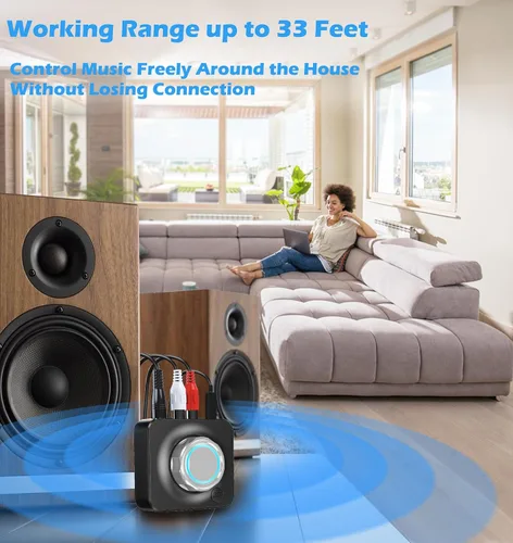 Vista 6 de KAIY Receptor Bluetooth para el hogar estéreo Bluetooth a RCA adaptador Bluetooth Audio Receiver with 3D Surround, AUX Audio Adapter for Old