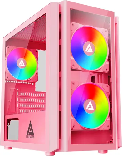 Vista 14 de Apevia Phantom-BK Phantom Micro-ATX Carcasa de PC de Juegos de Cámara Dual con 5X 120mm Ventiladores ARGB, 366 Modos RGB, Paneles de Vidrio Templado