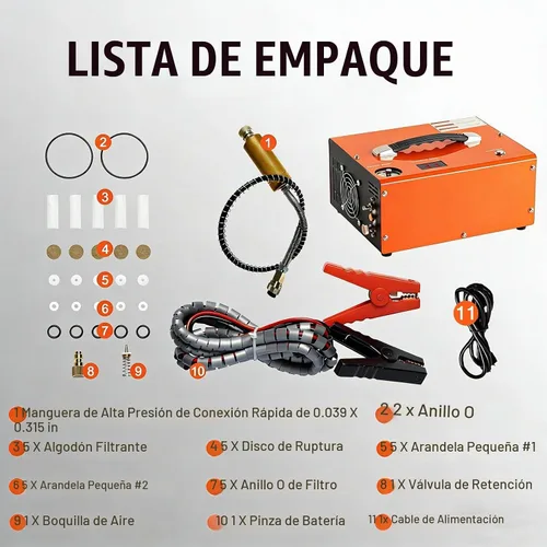 Vista 7 de Compresor de aire PCP 4500Psi/30Mpa, bomba de llenado rápido sin aceite de 300 W con apagado automático, doble potencia 12 V CC y 110 V CA