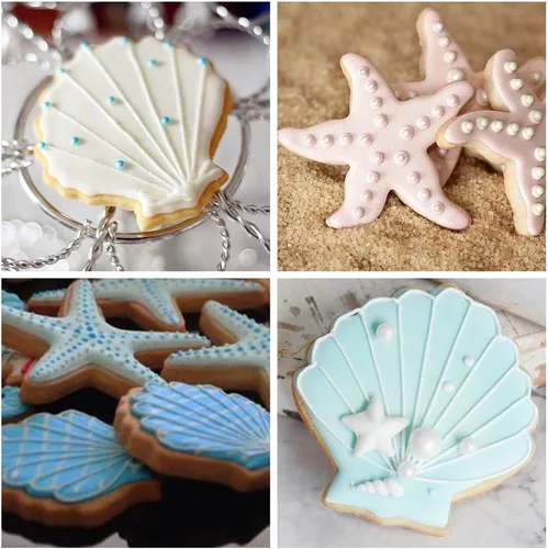 Vista 4 de Aprildecumber666 - Juego de 3 cortadores de galletas de sirena, estrella de mar, conchas marinas, acero inoxidable