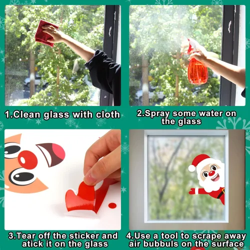Vista 5 de KIMOBER 150 piezas de calcomanías de Navidad para ventana, muñeco de nieve de Papá Noel, bolas de Navidad, decoración de vidrio para suministros