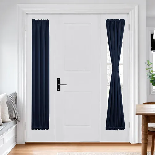 Vista 37 de Deconovo Cortinas opacas para puerta, bolsillo para cortinero y cortinas de bloqueo con aislamiento térmico para dormitorio, 137.16 x 189.2 cm, azul