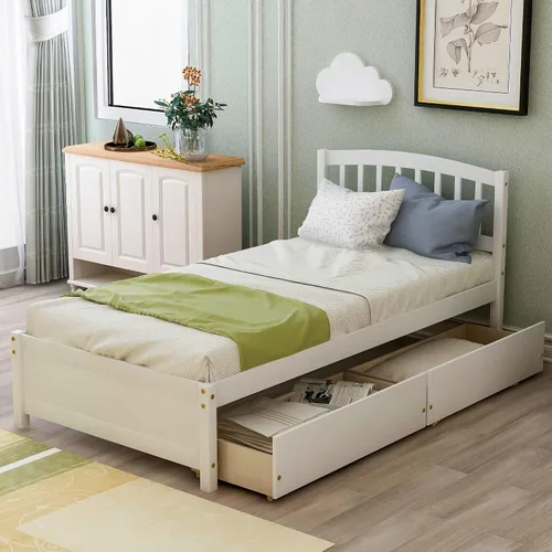 Vista 18 de Harper & Bright Designs Cama individual con cajones, cama individual de plataforma para niños con almacenamiento, plataforma de madera maciza,