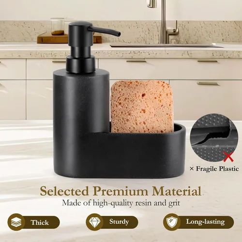 Vista 4 de Dispensador de Jabón para Platos Shinowa con Soporte para Esponja, Bomba de Jabón para Cocina Recargable, Dispensador de Jabón de Superficie 2 en 1