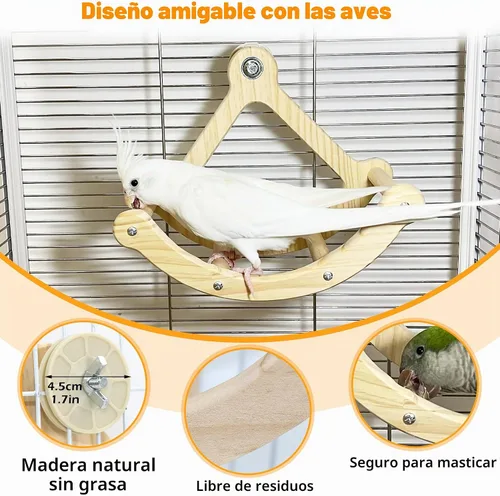 Vista 5 de Juguetes de columpio para pájaros con roca para ventana y jaula, percha para pájaros para montaje de succión en la pared, juguetes de madera