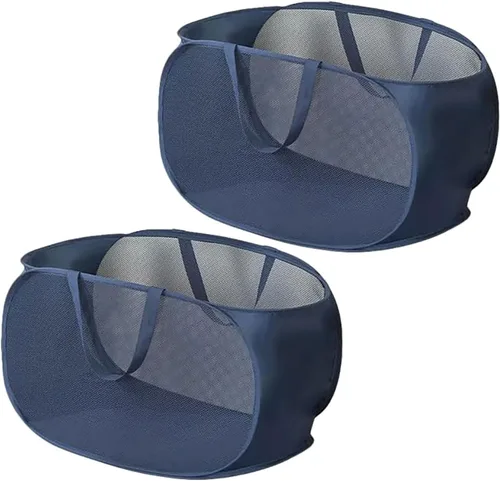 Vista 6 de 2 Piezas Cesta de Ropa Sucia Desplegable de Malla con Asas Duraderas Cestas de Lavandería Plegables Cesta de Ropa Plegable de Pástico para Cuarto