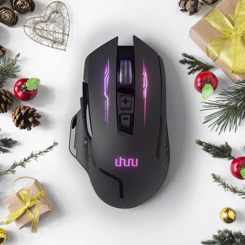 Vista 8 de UHURU Mouse inalámbrico para juegos, con cable e inalámbrico, doble modos, recargable RGB con 7 botones programables, ergonómico y 5 niveles de DPI