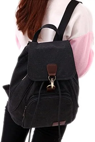Vista 4 de WITERY Mochila de lona para mujer, mochila casual para computadora, Negro -, Tamaño único, Vintage