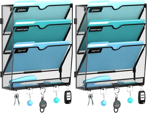 Vista 10 de 5 Tier Wall File Organizer, Metal Holder with Bottom Hooks Negro