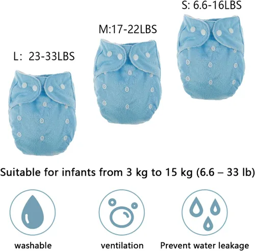 Vista 5 de 7 pañales de tela para bebé, pañales de bolsillo reutilizables, lavables, ajustables, súper absorbentes, pañales cómodos multicolor, pañales