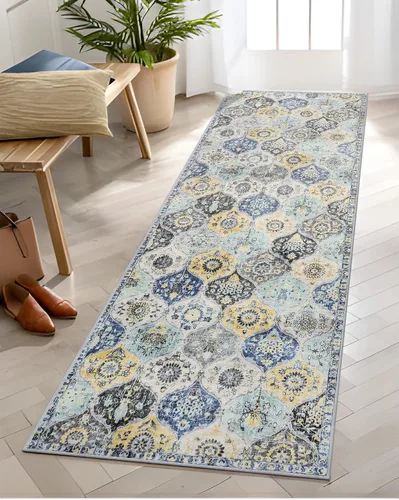 Vista 55 de Lahome - Alfombra marroquí antideslizante y lavable, pequeña alfombra oriental para dormitorio, cocina, entrada, baño, entrada, 61 x 91 cm, crema