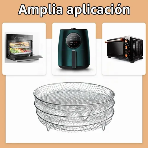 Vista 7 de Estantes para freidora de aire de acero inoxidable, 11 piezas, accesorios universales para freidora de aire, estantes deshidratadores apilables de 3