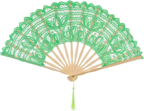 Vista 13 de BABEYOND - Abanico plegable de encaje de algodón con bordado, abanico de mano nupcial con astas de bambú para decoración de boda, baile y fiesta