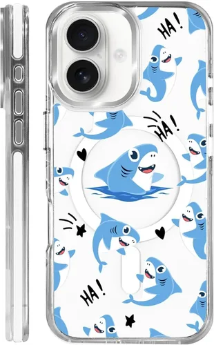 Vista 73 de Funda para iPhone 13 Pro, transparente con bonito patrón de tiburón azul, compatible con Magsafe funda protectora suave para mujeres y niñas (blanco)