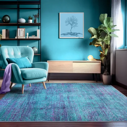 Vista 102 de Alfombra abstracta de 3 x 5 para sala de estar, dormitorio, entrada, color azul