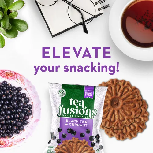 Vista 4 de Reko Tea Fusions - Galletas de gofre, té negro y grosella, paquetes de aperitivos envueltos individualmente, pizzelas italianas finas sin sabores ni