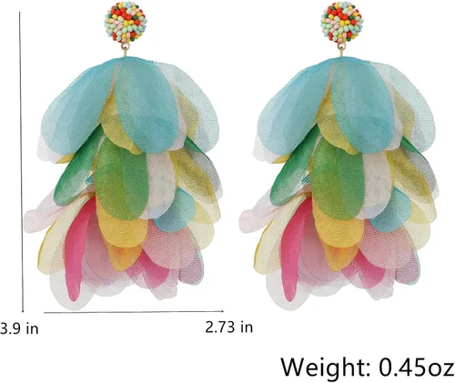Vista 4 de Pendientes únicos de flores de tela de emulación para mujer, joyería de perlas de medidor hechas a mano