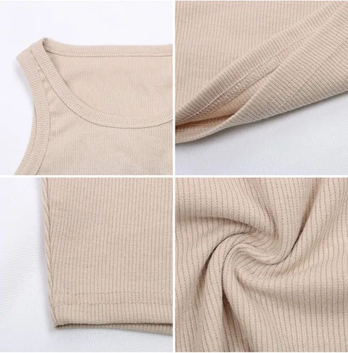 Vista 7 de Meladyan Camiseta sin mangas básica de cuello redondo para mujer, de punto acanalado, sin mangas, con espalda cruzada